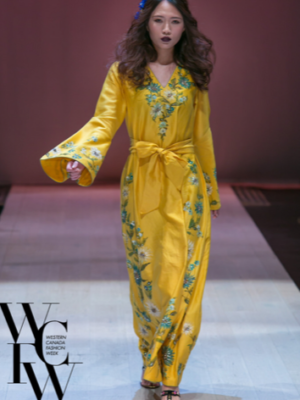 Yellow printed robe gown